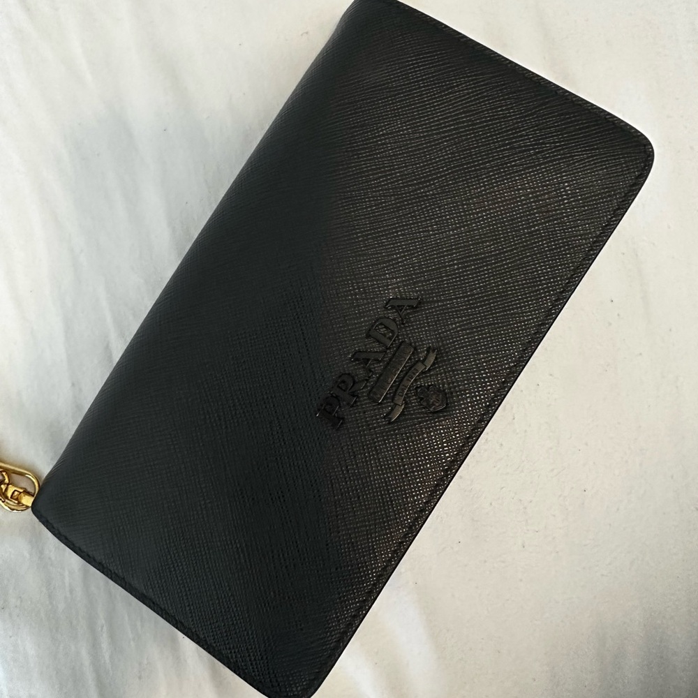 Prada Black Leather Wallet Clutch